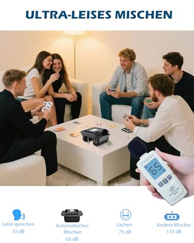 AVUMDA Kartenmischmaschine Elektrische, Automatischer Kartenmischer für 1–2 Decks One-Press Auto & Manueller Wiederaufladbar 2000mAh Geräuscharm für Poker UNO Blackjack Skip-BO Phase 10 Texas Hold’em