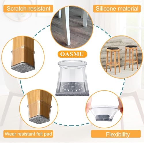 Image of 32 Pcs Square Chair Leg Protectors for Hardwood Floors,Felt Furniture Floor Protectors with Silicone Caps, Extra Large Size (Fits Chair Legs with Side Length: 1-5 /8 inch to 2 inch)