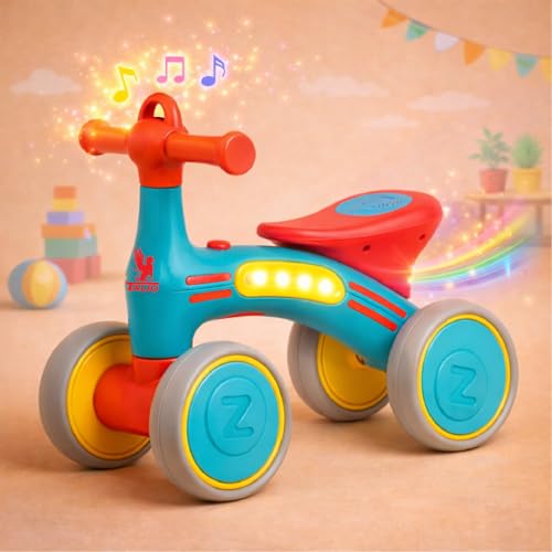 Image of TALIO Kids 4-Wheel Balance Bike with LED & Music | BIS Certified | Toddler Ride-On | Comfortable Seat | for Ages 1-4 Years | AA Batteries Included (GBB-503 /01) (Blue /Red)