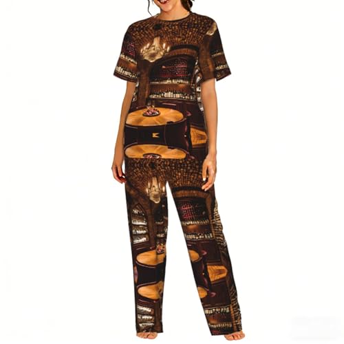 Pyjama confortable pour femme motif cave à vin en textile fluide haut de gamme