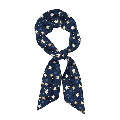 Navy Blue Sky and Stars print Hair Scarf for Women Fashion Silky Satin Headscarf Wrap Breathable Lightweight Neck Scarves