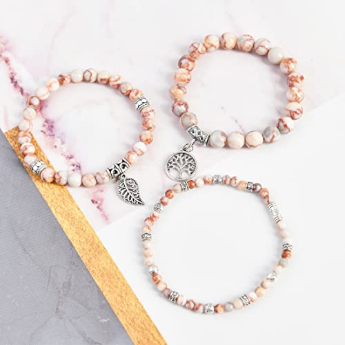 Image of YGLINE Tree of Life Yoga Healing Stone Bracelets,Multilayer Lotus Chakra Stone Reiki Bracelet Sets,Anxiety Crystal Natural Stone,for Women Stress Relief