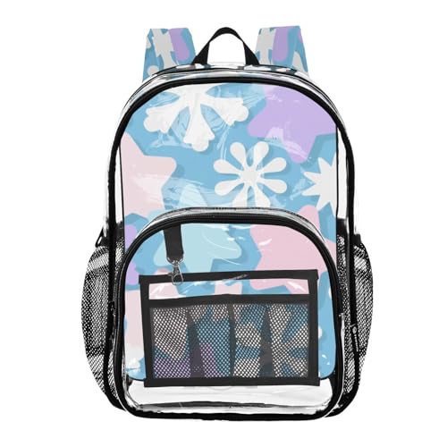 Cartoon Cute Star Snowflake Blue Kids Clear Backpack Clear Bookbag For Girls Boys Seethrough PVC Bag