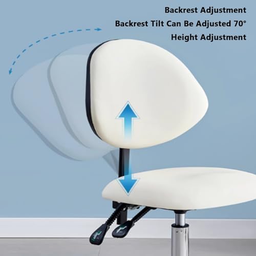 Adjustable Saddle Stool with Backrest, 360° Rotatable, Height 46-59cm, Ergonomic Chair for Home Office & Beauty Salon, Rolling Wheels - Blue