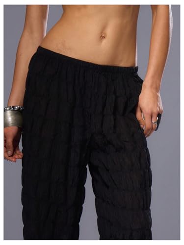 Floerns Women's Y2k Low Rise Wide Leg Pants Elastic Waist Casual Loose Baggy Trousers4