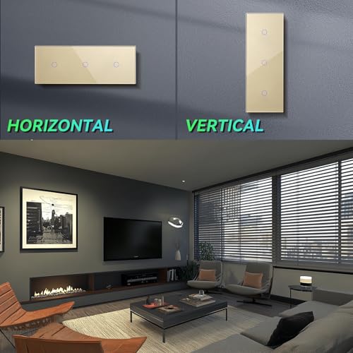 BSEED Smart Lichtschalter 1 Fach 2 wege Dreifach Wifi Lichtschalter arbeitet mit Amazon Alexa and Google Home,Glas Touchscreen-schalter Gold(Erforderlich Neutral Draht) 228mm