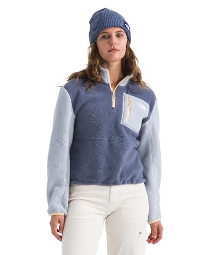 The North Face Women's Yumiori Quarter Zip Jacket | Lightweight Fleece Pullover with Embroidered Logo, Secure Zip Pockets, Durable Cuff Fabric, Twilight Galaxy/Blue Flax/Mineral Salt, X-Large