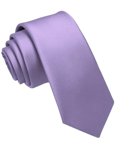 JEMYGINS Cravate Homme Slim Unie 6 Cm avec Pochette Assortie pour Mariage Business Violet Clair/Lilas Verveine