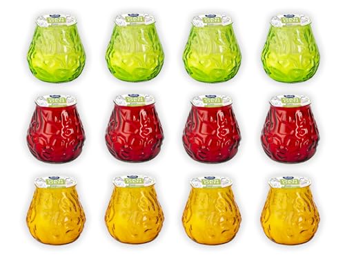 12 candele da giardino in vetro, per feste all'aperto, antivento, mix di colori