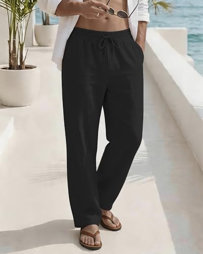 Men's Casual Pants Elastic Waist with Drawstring Loose Fit Beach Summer Trousers for Travel and Lounge Wear - Image 2