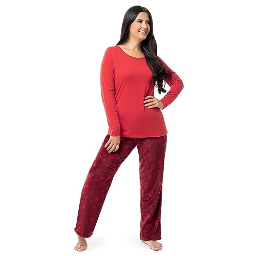 Image of Fruit of the Loom Women's Sueded Jersey Crew Top and Fleece Pant Sleep Set