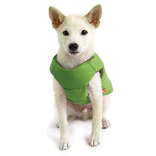 Image of Gooby Padded Vest Dog Jacket - Solid Green, Large - Warm Zip Up Vest Fleece Jacket with Dual D Ring Leash Water Resistant for Small to Medium Dogs