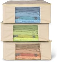 CUATRO Cotton Canvas Clothes Storage Bags/Saree Covers with Zip for Storage Specially Design for Woman Dresses, Sarees, Lehengas for Wardrobe Organizer (17 x 14 x 7 Inch) (1)