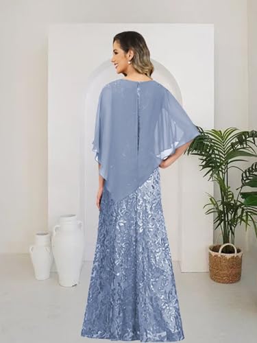 2 Pieces Chiffon Mother of Bride Dresses Lace Sequin Half Sleeve Long Wedding Guest Dress4