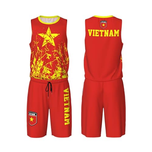 Vietnam Flag Grain (1) Basketball Jersey Uniform Suit for Men Adults Training Athletic Set