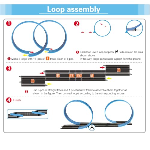 AGM MASTECH Extension Set #4-26 Piece Track(16 Loop Tracks, 4 Straight Tracks, and More) Expansion Accessory Pack - for Use with 1: 64 Scale AGM MASETCH Slot Car Race Track Systems