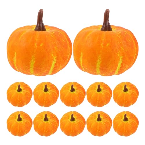 Garneck 12 Pcs Mini Artificial Pumpkins Fake Foam Pumpkins Simulation Pumpkin Model for Fall Harvest Halloween Thanksgiving Decoration Orange