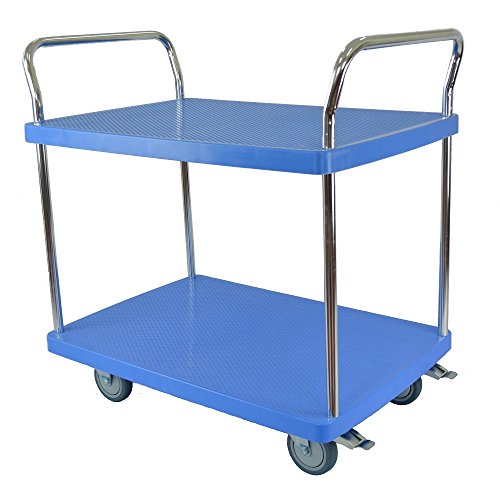 T-EQUIP Y2-200 - Carro de servicio, 2 pisos, 2 asas, capacidad de carga 200 kg, AnxPxAl: 81,5 x 50,5 x 96 cm (azul) Cover