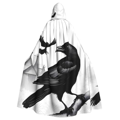 Manteau à capuche noir imprimé corbeau de qualité supérieure pour adultes