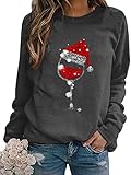 kecukqay Women Christmas Sweatshirt Funny Red Wine Glass Christmas Shirt Xmas Santa Hat Graphic Pullover Blouse Tops