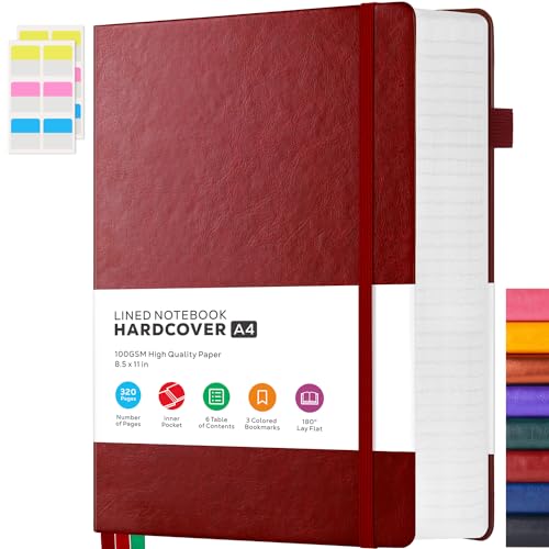 FOCUS DAY 8.5 x 11 Large Journal Notebook Notepad for Women Men Writing, 320 Pages Hardcover Leather Bound Notebook journal college ruled, 100Gsm Lined Paper, Burgundy