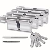 Lot de 4 cylindres 40/40 mm avec bouton – 8 vis – 10 clés incluses – Montable facilement – Clé universelle pour tous les cylindres – Longueur 80 mm