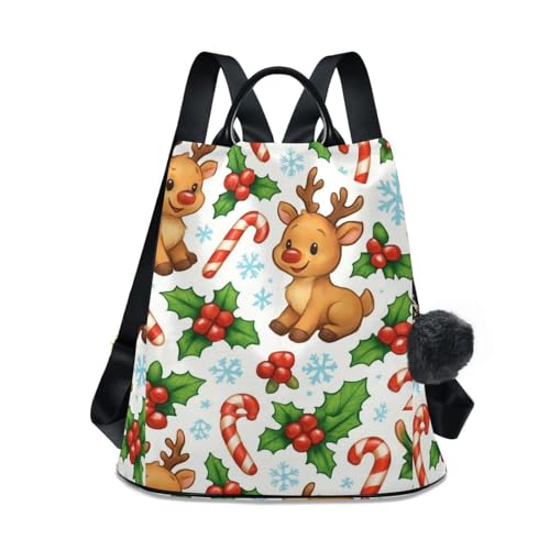 Sac à dos antivol multi-poches à motif renne avec poignée en cuir robuste