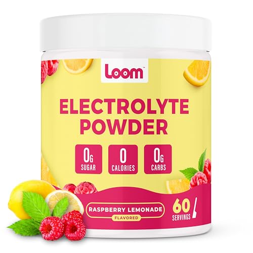 Loom Electrolyte Powder for Intermittent Fasting | 0 Sugars, 0 Carbs, 0 Calories | B-Vitamins for Energy & Hydration | Potassium, Magnesium, Sodium (60 Servings) (60 Servings, Raspberry Lemonade)
