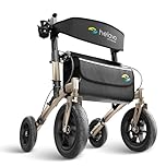 Helavo Rollator mit Luftbereifung für Draußen - Faltbar und Leicht mit Sitz, Aluminium Outdoor Walker - Klappbar für Außenbereich