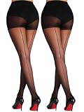KU Lote de 2 Medias Mujer Negras con Costura Trasera - 30DEN Nylon Shape Tights Pantyhose (Negro-M)