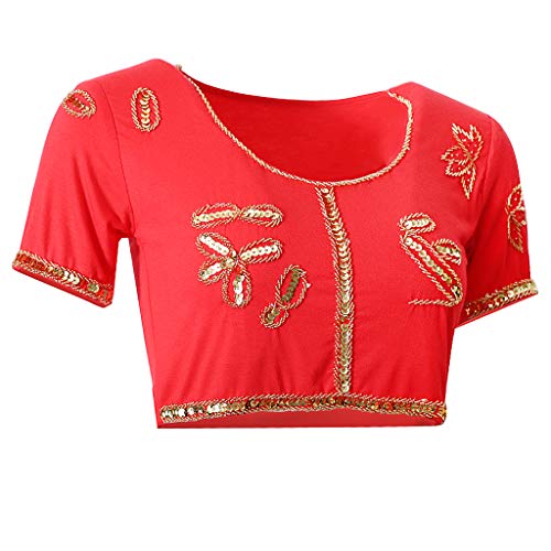 DYNWAVE Top de Traje de Dança Do Ventre Blusa Decote Redondo Top de Lantejoulas Choli Top - Vermelho