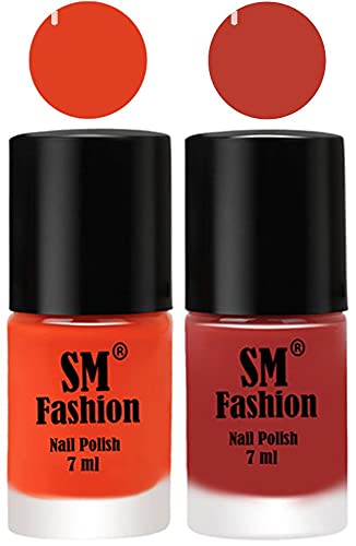Image of Long Lasting Nail Polish | Nail Paint Combo 7 ml Each) - Set of 2 Reddish Orange -Dark Peach
