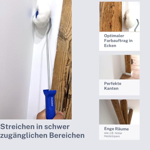 Profi Eckenroller Eckroller Eckwalze + Ersatzrollen Farbroller Maler Farbwalze - Farbauftrag in Ecken, Kanten und engen Räumen… (Bügel + 5 Rollen)