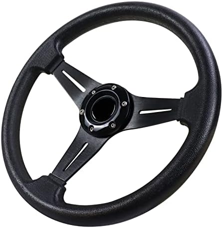QYMOPAY Universal Racing Steering Wheel, 13.8 Inch 6 Bolt Anti-Slip Leather and Aluminum Gaming Steering Wheel with Horn Button for Racing/Car Sim Driving/JDM Sports Racing Steering Whee (black)