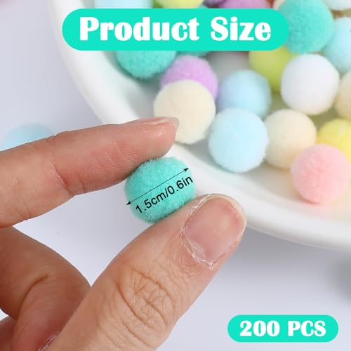 Tyqour 200 Stück Bunte Pompons zum Basteln Pastell 15mm Pompoms Bommeln zum Basteln,Filzkugeln Klein Mini Pompons Bunt Pom Poms für Weihnachten Ostern Kinder DIY Kreativen Handwerk Dekorationen
