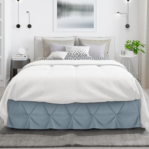 Image of Nestl Stone Blue Bed Skirt Full Size, Pinch Pleat Full Bed Skirt, 14 inch Inch Drop Full Bedskirt, Hotel Quality Stone Blue Bed Skirts, Premium Microfiber Bedskirt for Full Bed, Stone Blue Full Bed Skirt