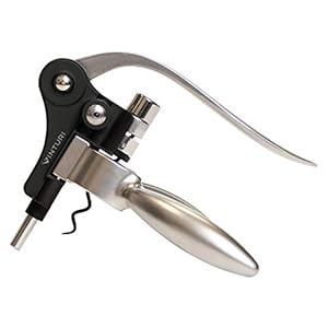 Vinturi V9066 Traditionele hefboomopener voor wijn, verwijdert natuurlijke en synthetische kurken, inclusief aluminium snijder, zilverkleurig