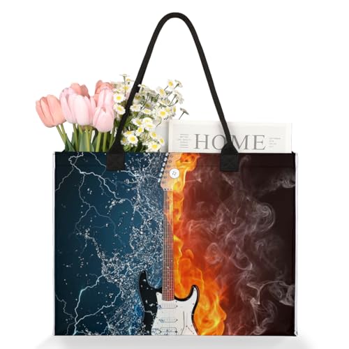 Guitar Music Fire Tote Bag for Women Large Beach Bag Reusable Tote Bags for Work Travel Beach Shopping3