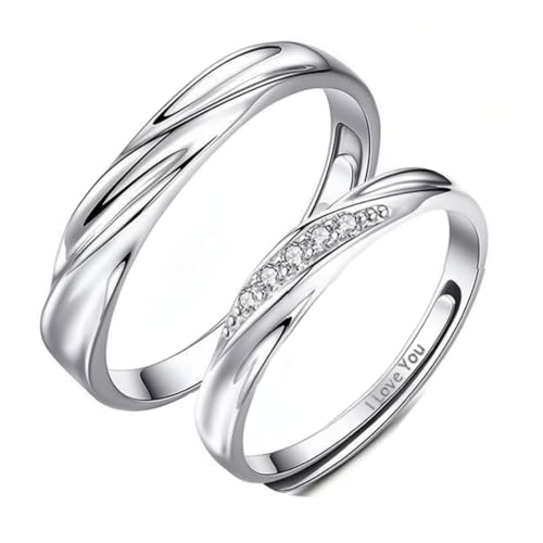 Image of Beydodo 925 Silver Rings Custom Adjustable Sun and Moon Matching Rings Engraved I Love You Couples Rings Wedding