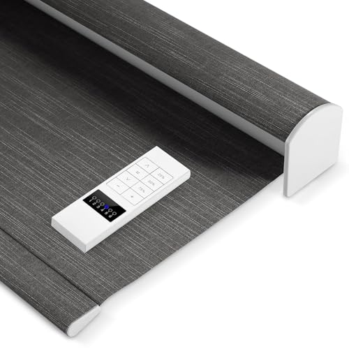ZSHINE Motorized Blackout Window Roller Blinds Customize Width Remote Control Rechargeable Motor Popular Sunshine Fabric for Windows, Home, Office, Hotel, Club, Restaurant(82028E)