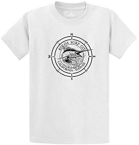 Joe's USA Koloa Surf Tall Black Marlin Logo Heavyweight Cotton T-Shirt-XLT-White/b