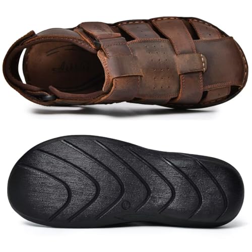 Image of Arkbird Men's Sandals, Closed Toe Leather Fisherman Outdoor Hiking Sport Shoes Summer