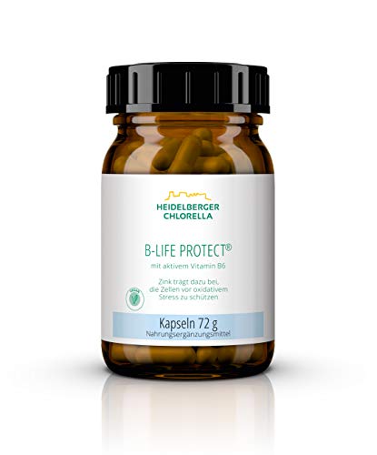 Heidelberger Chlorella  B-Life Protect Kapseln, mit aktivem Vitamin B6 (Pyridoxal-5-Phosphat), vegan, hochdosiert, hohe Bioverfügbarkeit, hergestellt in Deutschland, 72 g, 120 Kapseln