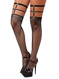 Buitifo Bas Autofixant Sexy Collants en résille pour femme Dentelle Stockings pour Porte jarretelles en Résille(Schwarz Sdz,M)