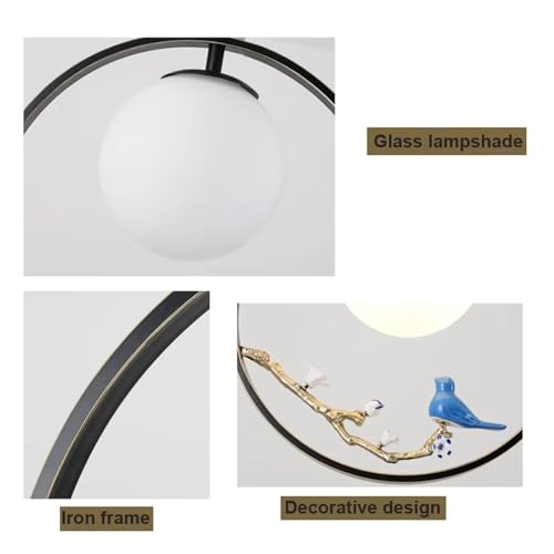 Lustre chinois oiseau de chambre suspension ronde en verre chic