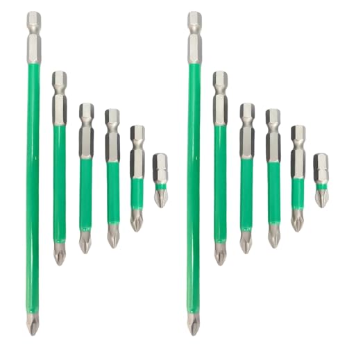 Tressify PH2 - Juego de 6 brocas para destornillador de impacto cruzado, color verde, aleación de acero S2, vástago hexagonal antideslizante que se adhiere al metal, para taladros eléctricos