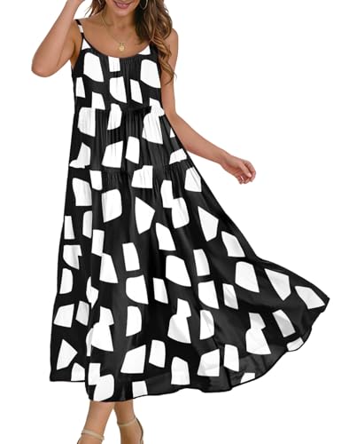 Image of YESNO Summer Bohemian Floral Dresses for Women Spaghetti Straps Maxi Dress Casual Flowy Dresses with Pockets ES0