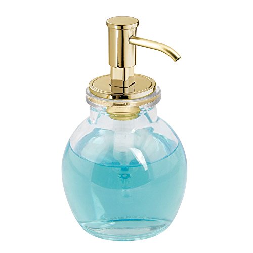 Interdesign Westport Round Glass Soap & Lotion Dispenser Pump For Kitchen Or Bathroom Countertops, Clear/Soft Brass #TOP2