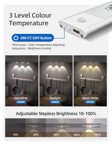 Garto Under Cabinet Lights Wireless, Led Motion Sensor Light Indoor, Closet Lights Usb Rechargeable, Mode Indicator Panel Cat's Eye Lighting For Counter Wardrobe Kitchen (3 Beads-2 Pack Lite) #TOP4