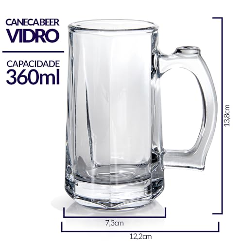 Caneca Beer de Vidro 360 Ml Gourmet Mix Transparente